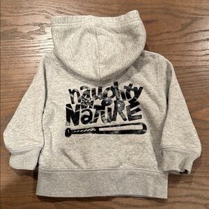 Gray sweatshirt hooded jacket with Naughty by Nature Graphic
